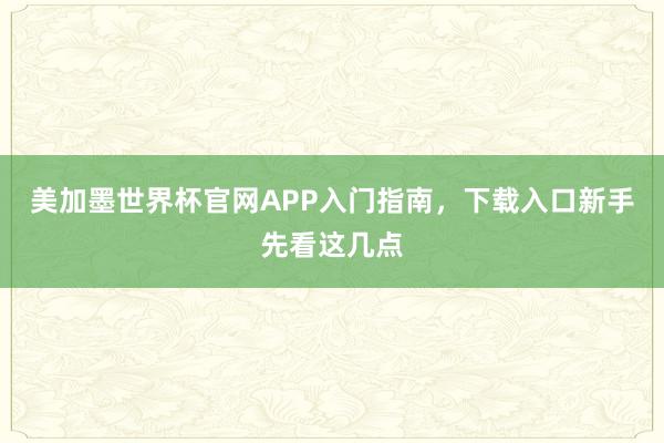 美加墨世界杯官网APP入门指南，下载入口新手先看这几点